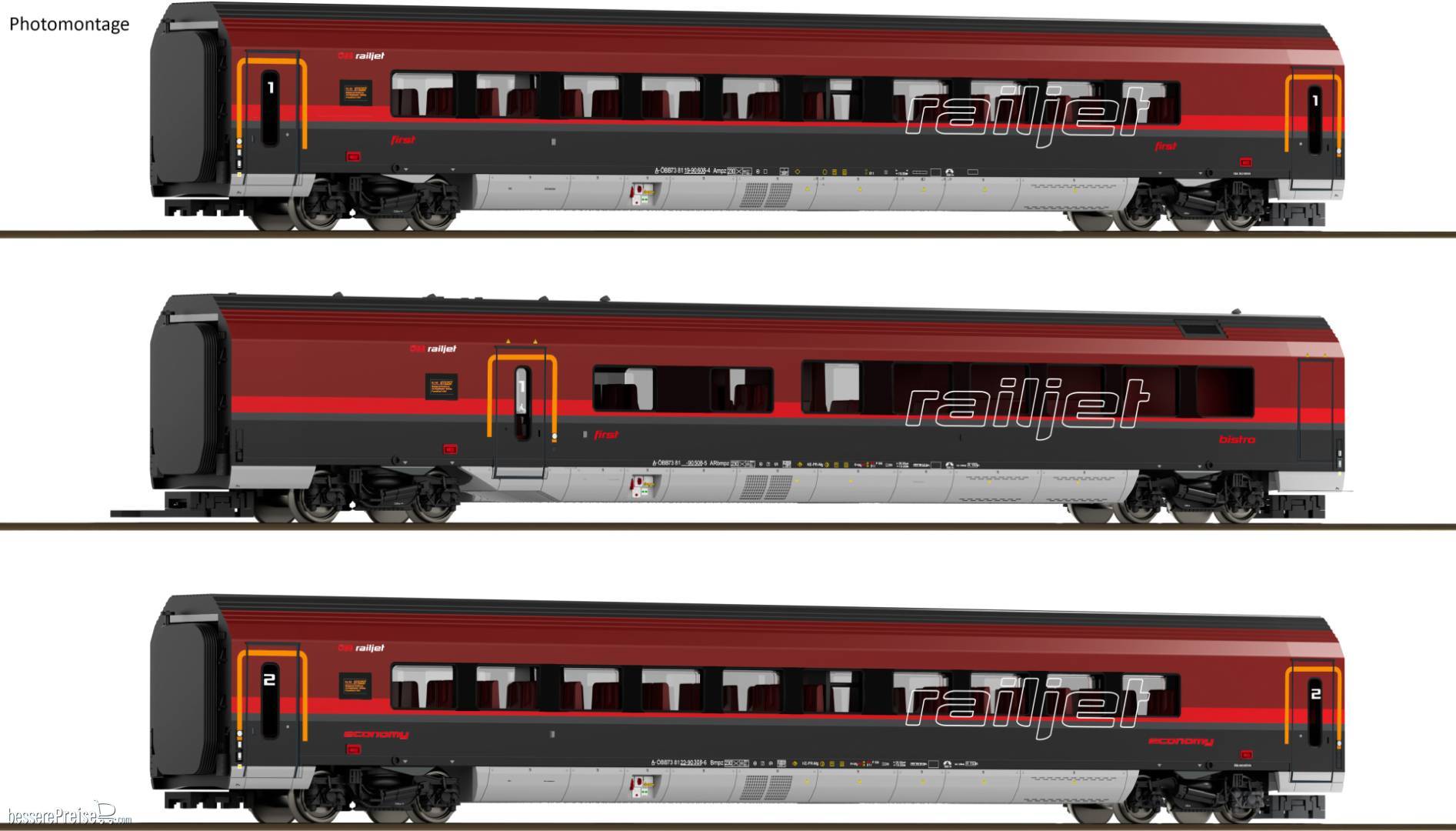 3er Set Railjet mit Beleuchtung, ÖBB Ep.VI