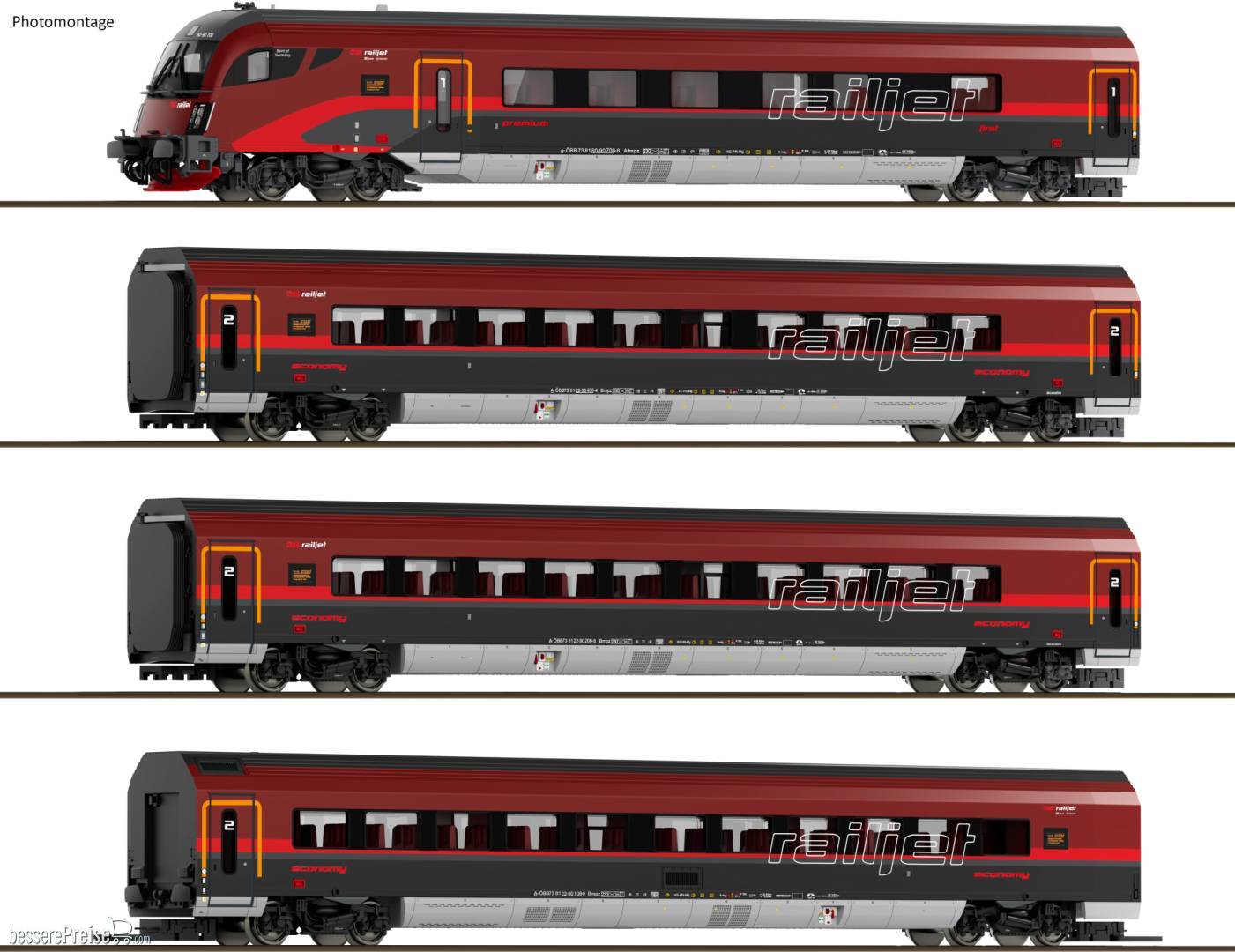 4er Set Railjet mit Beleuchtung, ÖBB Ep.VI