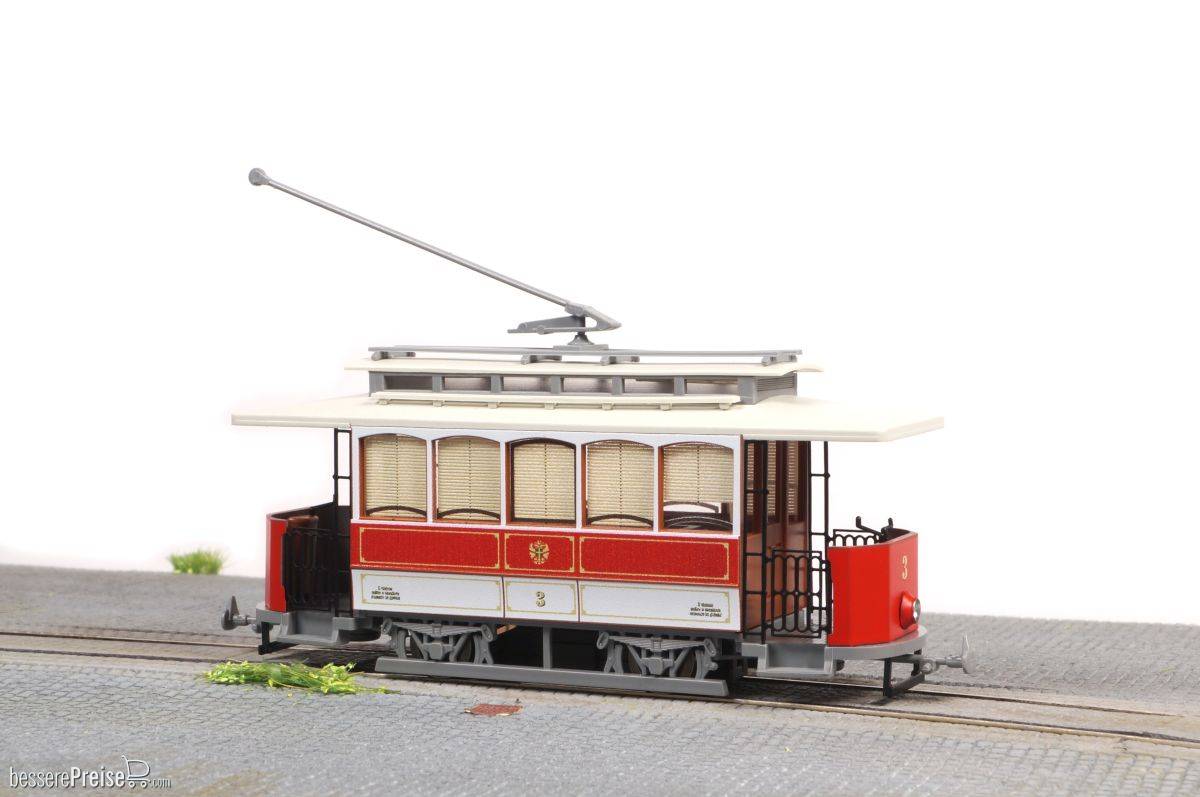Oldtimer Straßenbahn Pula, Tw 3, rot-weiss, hochwertiges Standmodell