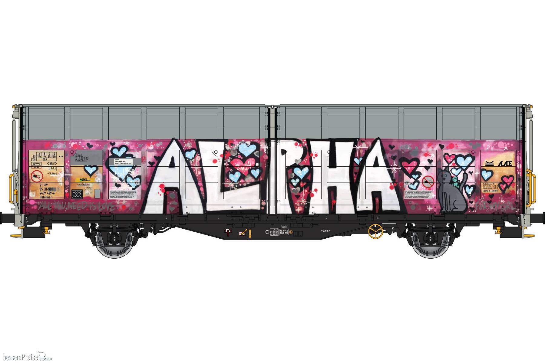 Schiebewandwagen Hbbillns - CH-SBB - Ep.VI - mit Graffiti - in silberner Farbgebung