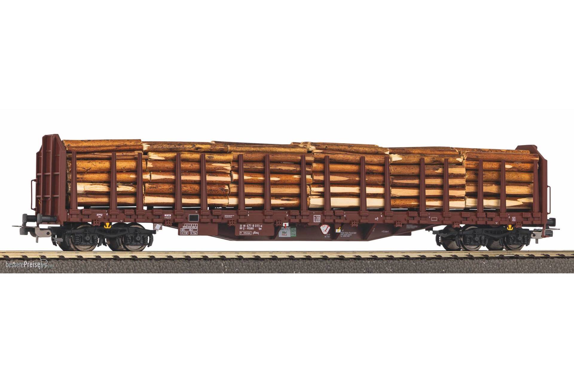 Piko 24610 Wagon Transport Bois RSBG Ep.VI - H0, Bois Massif, Chargement Bois Réel, époque VI