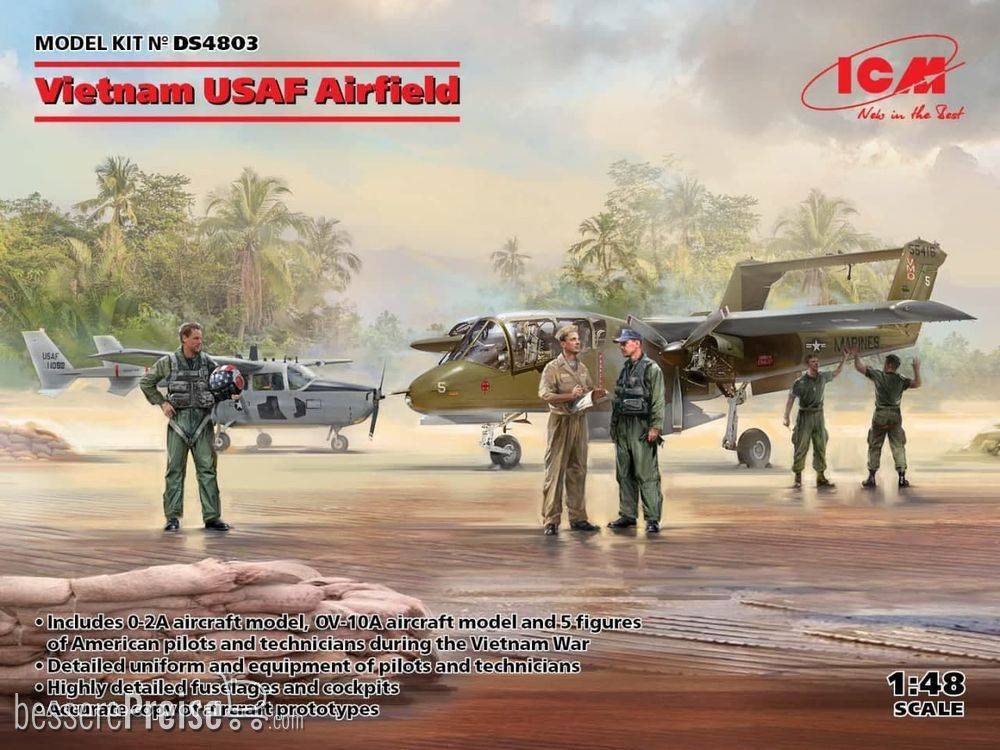 ICM DS4803 - 1:48 Vietnam USAF Airfield(Cessna O-2A,OV-10 Bronco,US Pil&Gro.Pers(Viet.War)5 fig | Modellbau