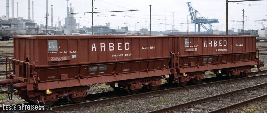 B-Models 45.252 - 2-teiliges Set Erzwagen der CFL "ARBED A" - beladen mit echtem Erz! - Ep.IV/V (Set B) - - wie Set A, aber mit anderen Wagennummern