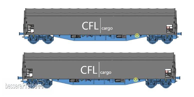 2-teiliges Set der CFL Cargo Schiebeplanenwagen - Ep.V-VI - (Set B) - wie Set A, aber mit anderen Wagennummern