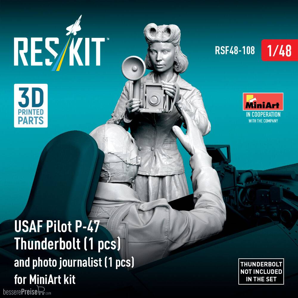 ResKit Models RSF48-0108 - USAF Pilot P-47 Thunderbolt (1 pcs) and photo journalist (1 pcs) for MiniArt kit (3D Printed) | Modellbau