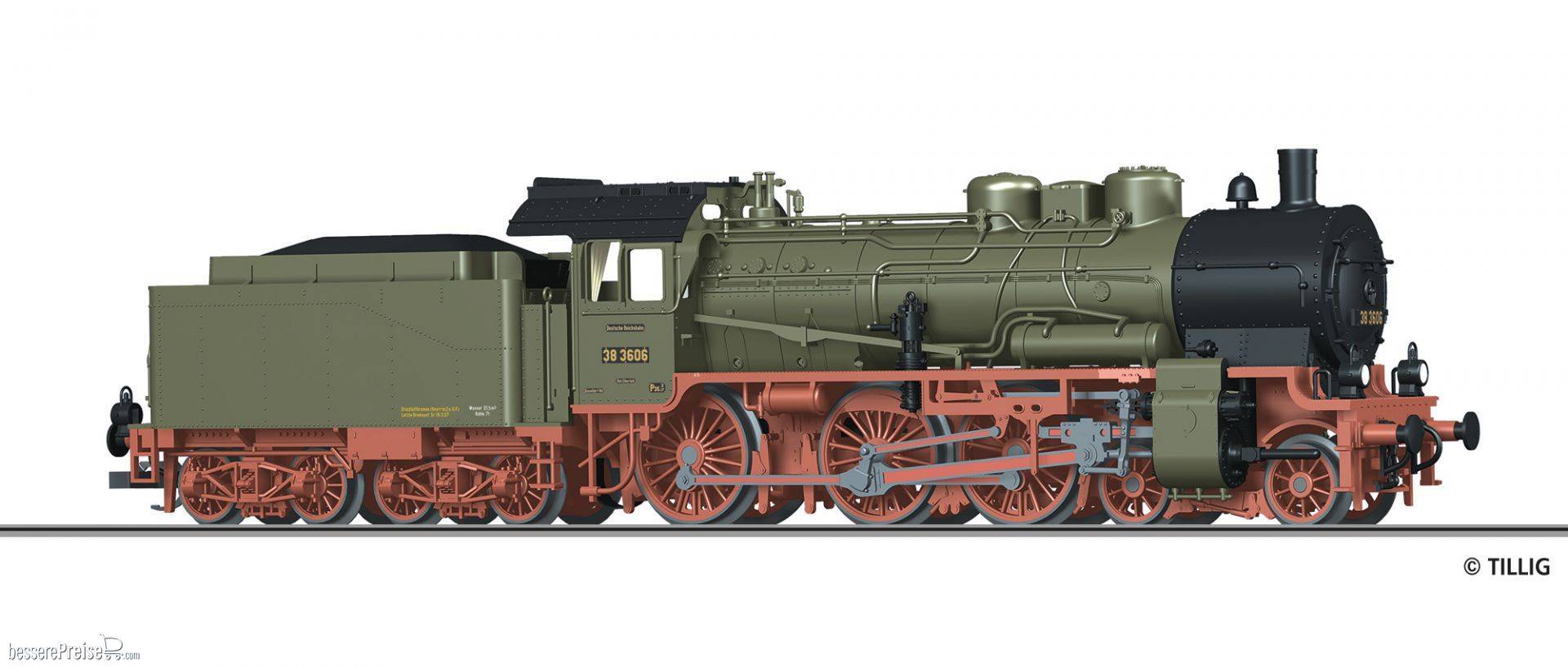 Dampflokomotive BR 38 der DRG in Länderbahn-Farbgebung