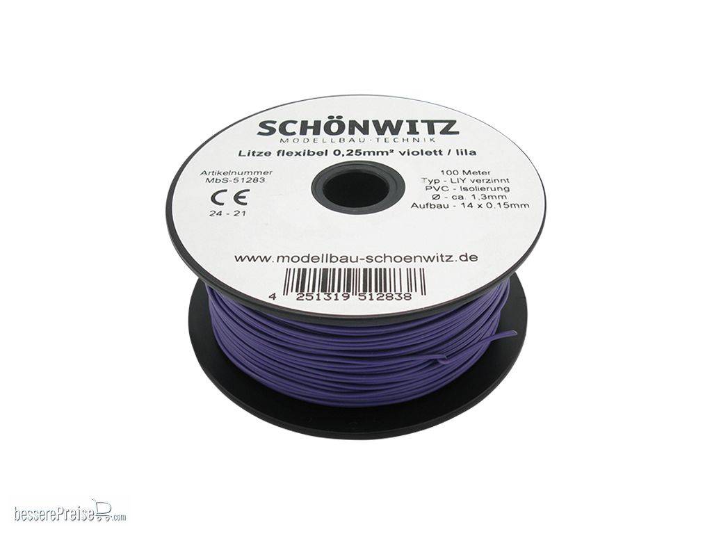 Schönwitz 51283 - 100 Meter Miniaturkabel Litze flexibel LIY 0,25mm² violett lila | Modellbahn | Modelleisenbahn