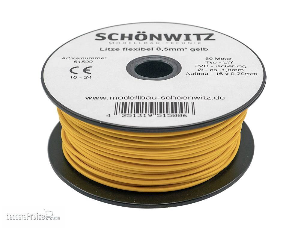 Schönwitz 51500 - 50 Meter Miniaturkabel Litze LIY 0,50mm² gelb | Modellbahn | Modelleisenbahn