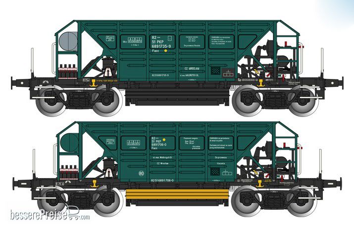 2er Set Selbstentladewagen Facc der PKP - Ep.V in grüner Farbgebung