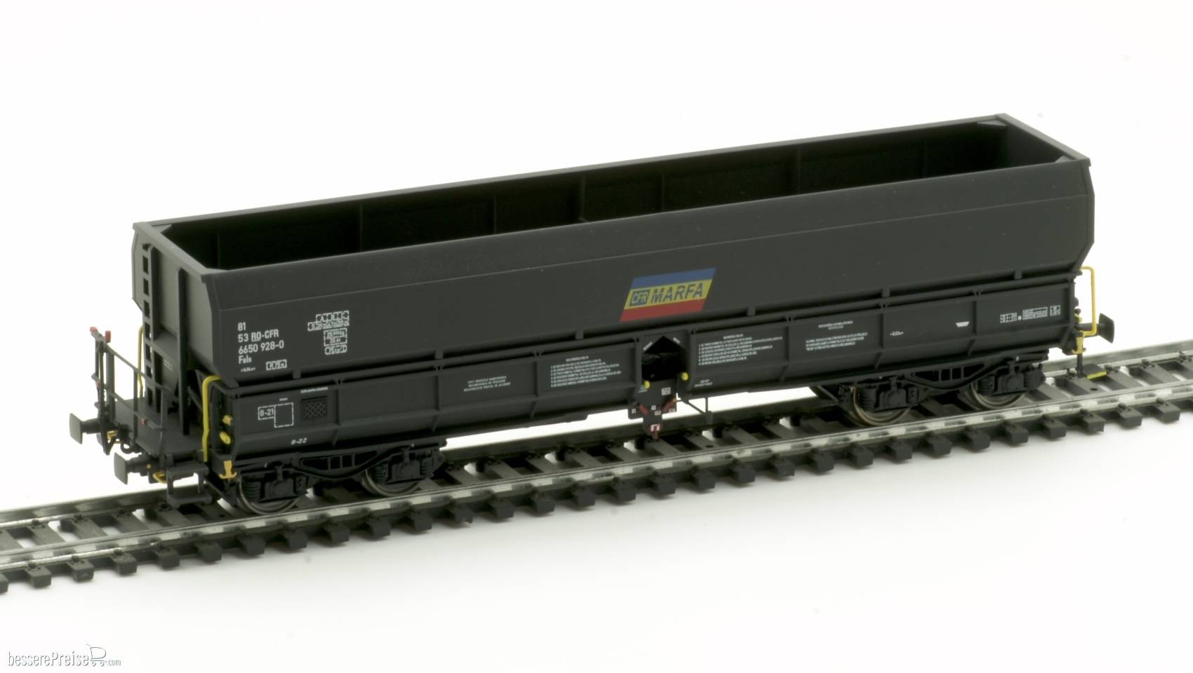 Selbstentladewagen der Gattung Fals - Bahnverwaltung RO-CFR - Ep.VI - in schwarzer Farbgebung mit Graffiti