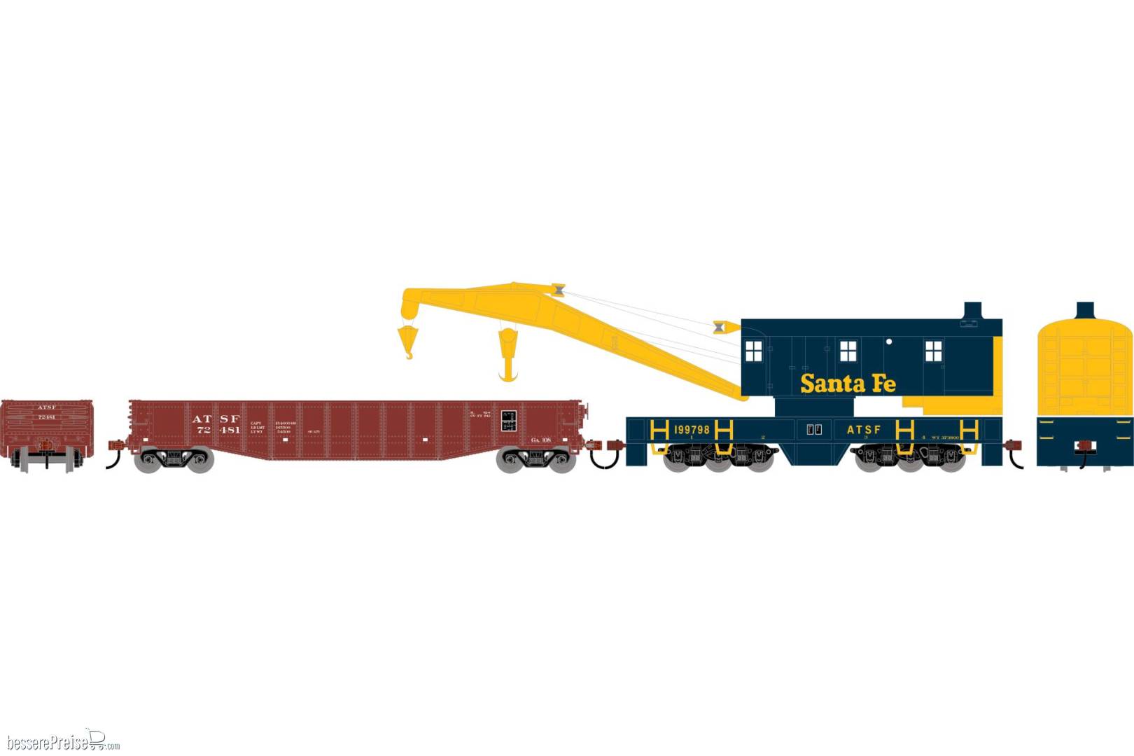 HO ATH 200-Ton Crane and 50' Gondola Set ATSF #199798 (Crane)
