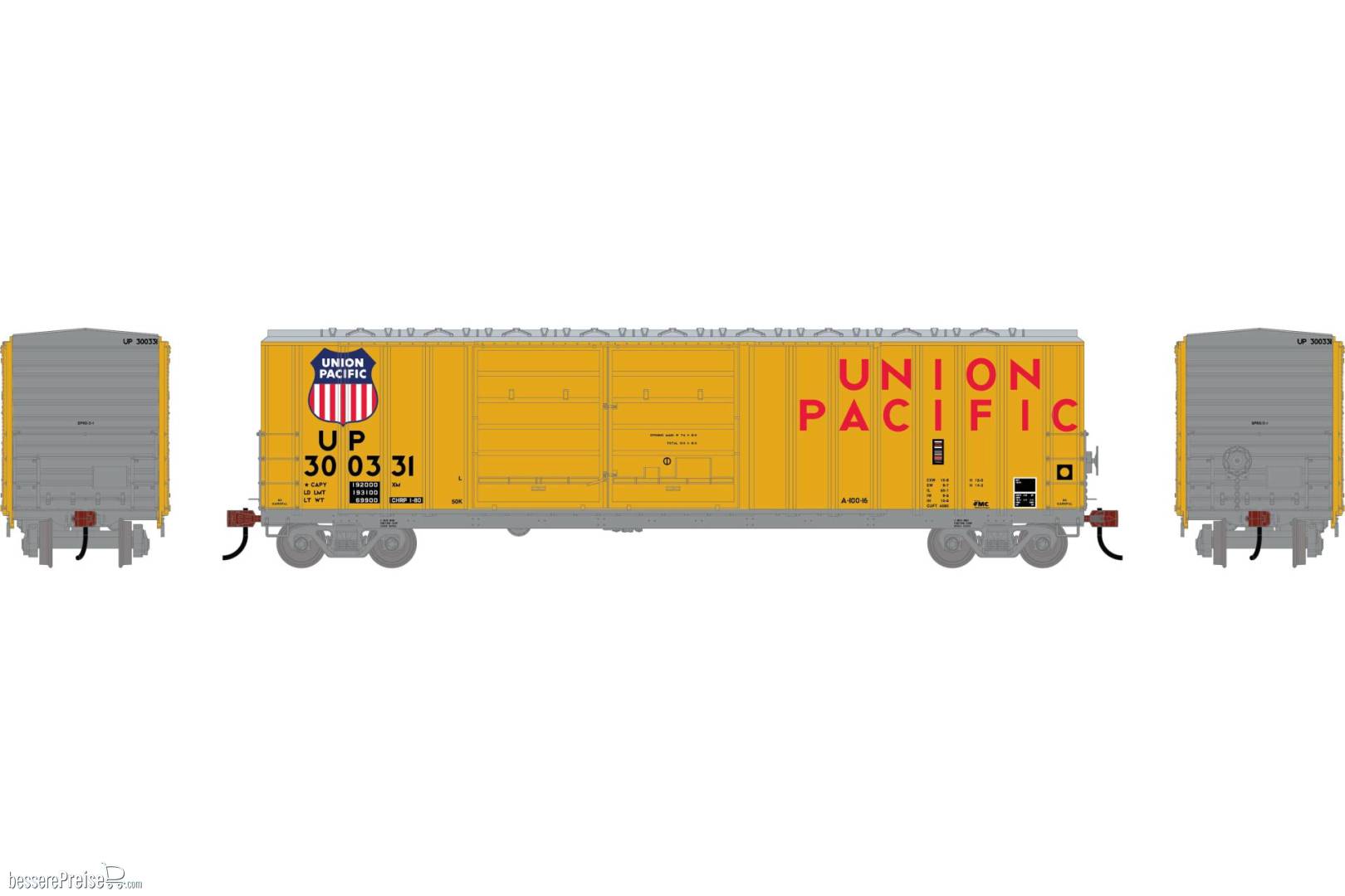 HO ATH 50' FMC 5077 DD Offset Box Car UP 'Yellow' #300331