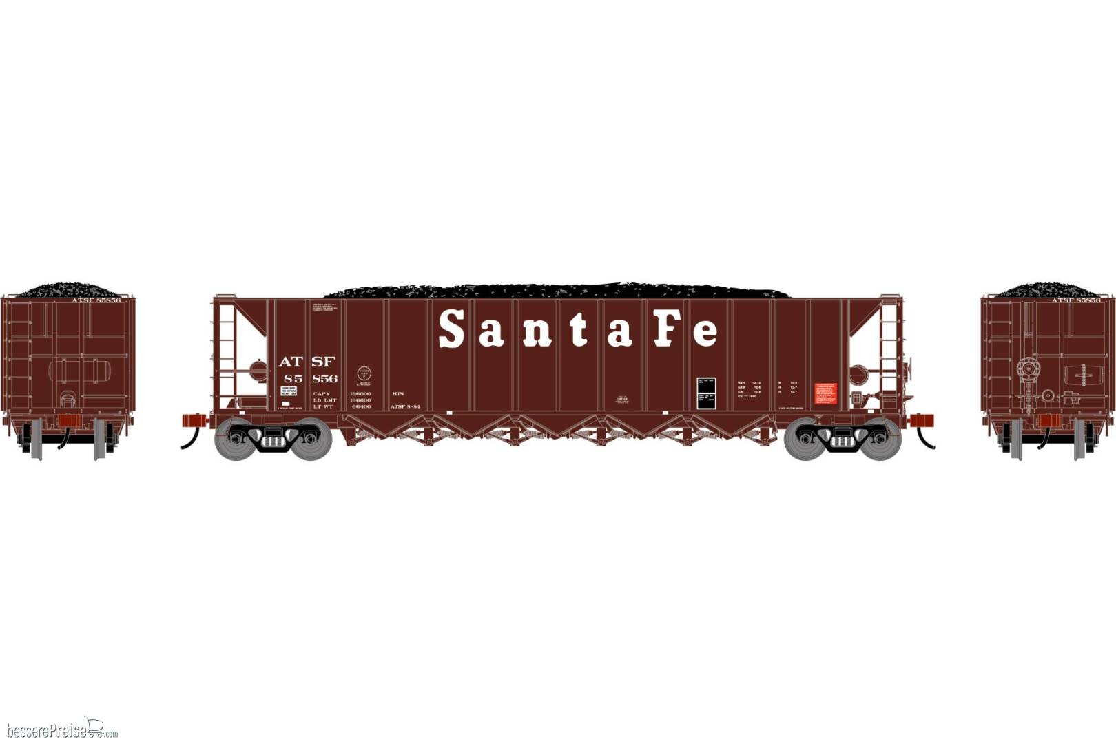 HO ATH Ortner 5-Bay Rapid Discharge Hopper w/Coal ATSF #85856