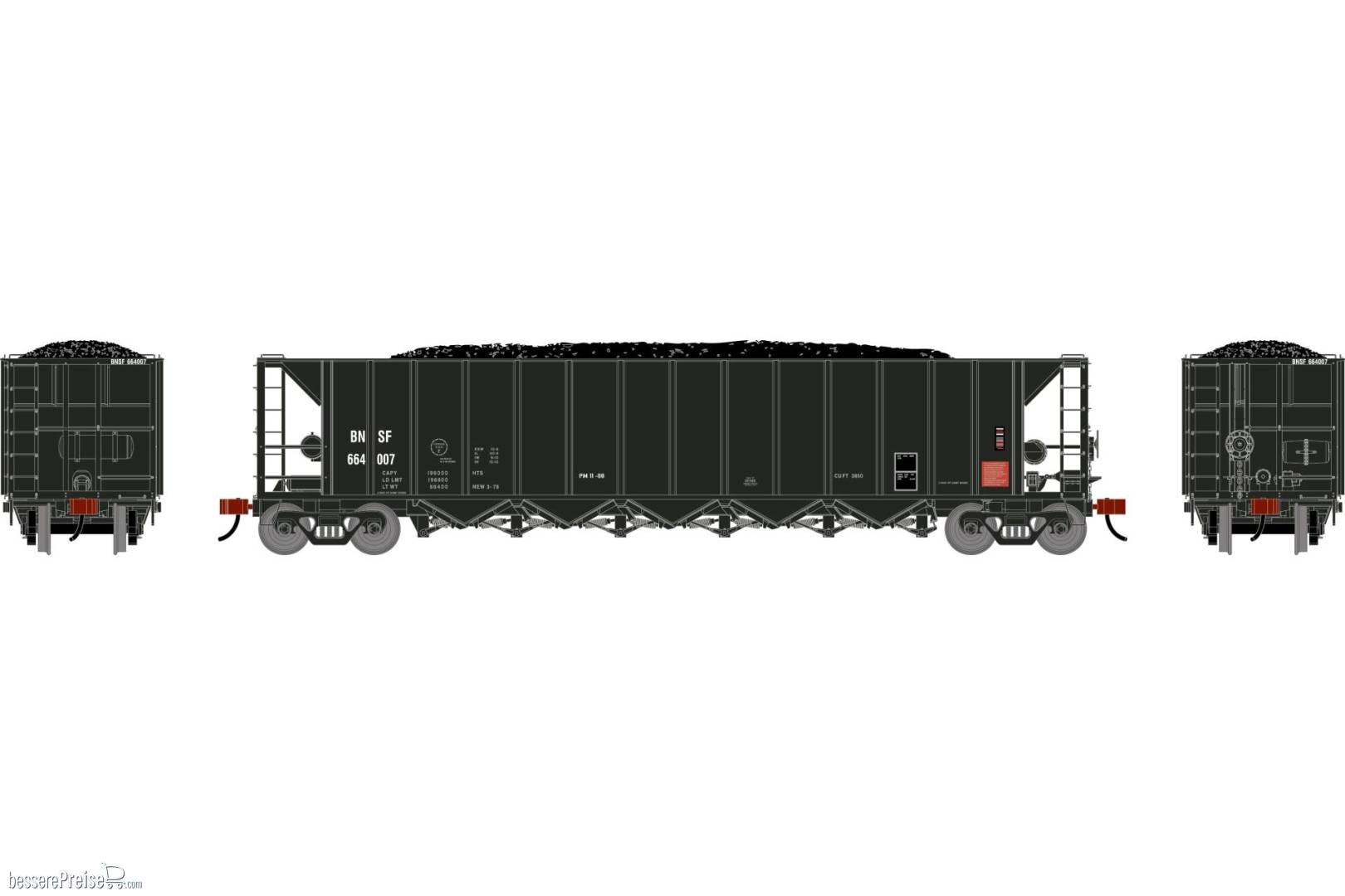 HO ATH Ortner 5-Bay Rapid Discharge Hopper w/Coal BNSF #664007
