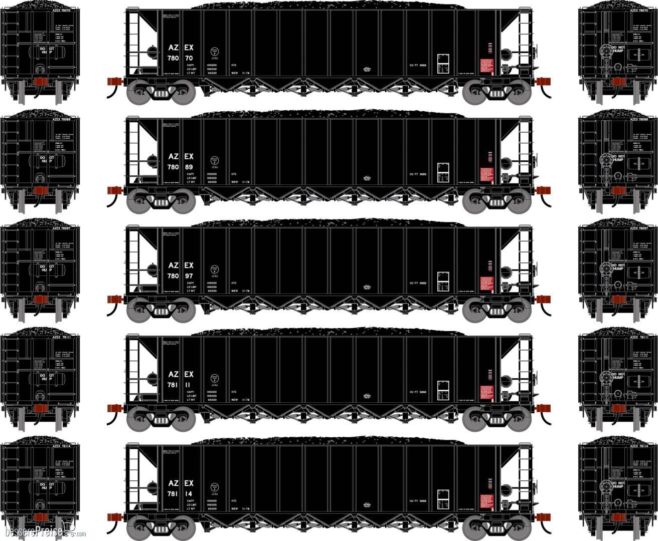 HO ATH Ortner 5-Bay Rapid Discharge Hopper w/Coal AZEX #78070/78089/78097/78111/78114 (5)