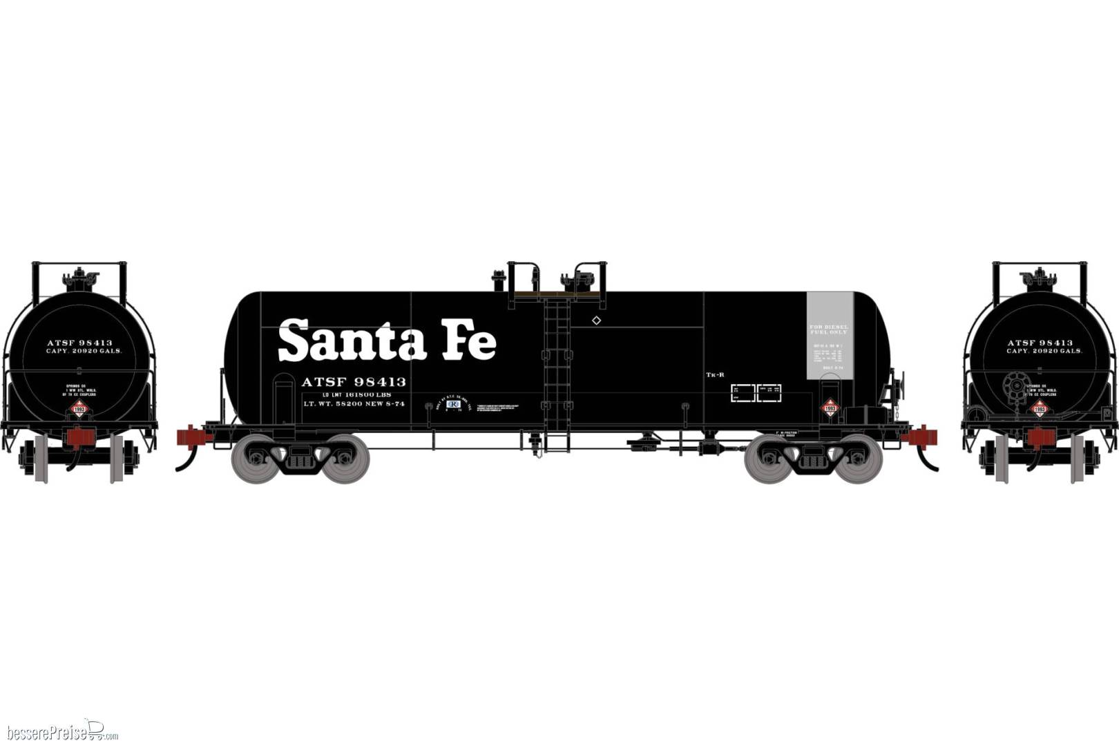 HO ATH RTC 20 900 Gallon Acid Tank Car ATSF #98413