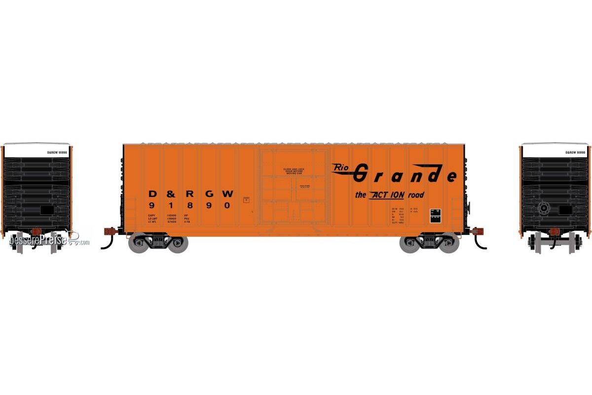 HO RND 50' Exterior High Cube Plug Door Box Car DRGW #91890