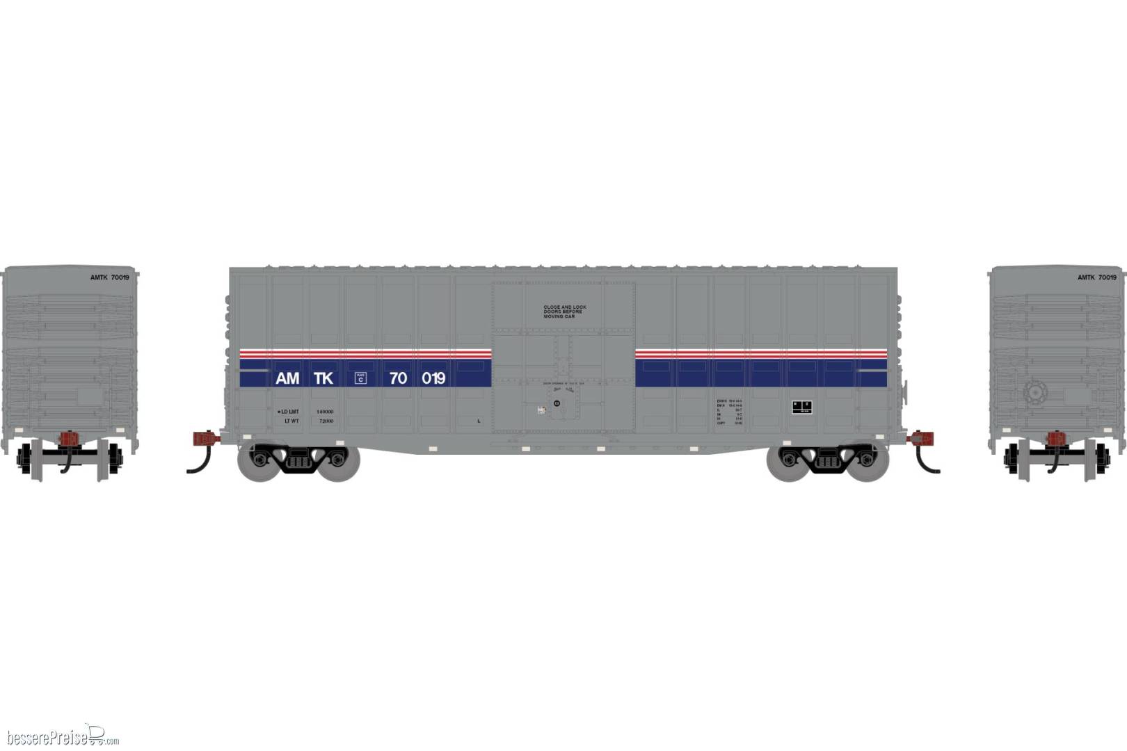 HO RND 50' Waffle High Cube Box Car AMTK Phase IV #70019