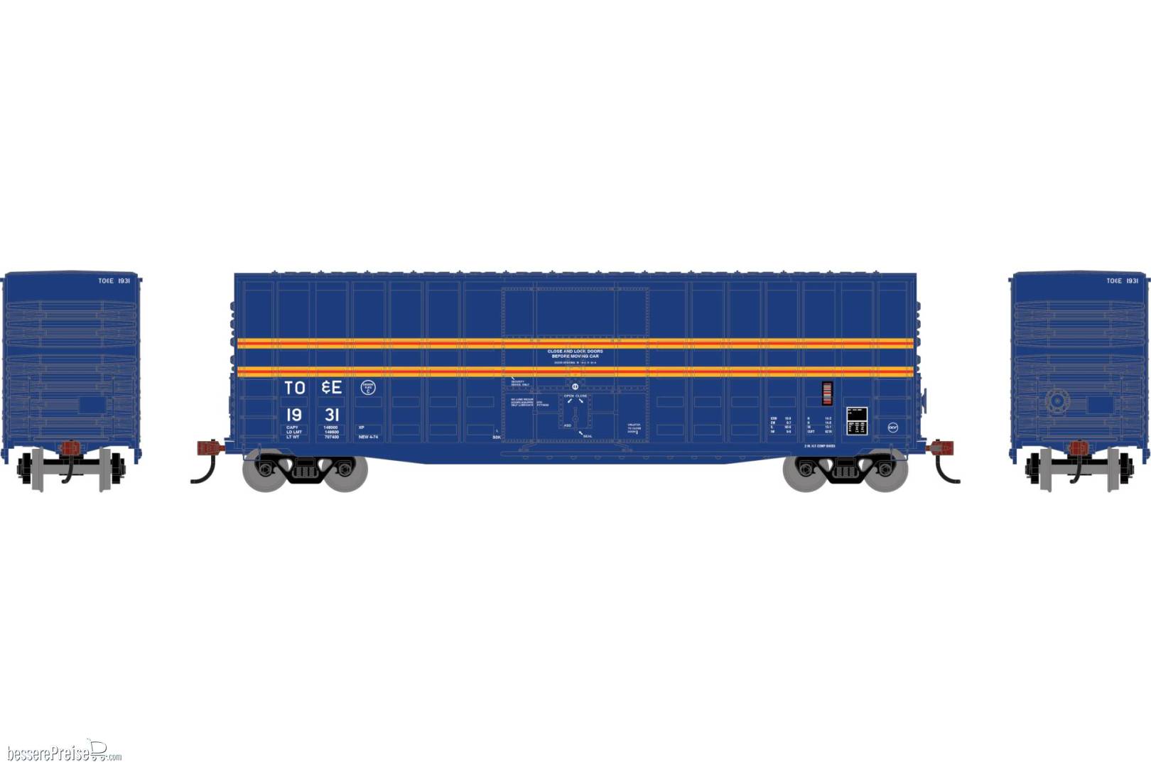 HO RND 50' Waffle High Cube Box Car TOE #1931
