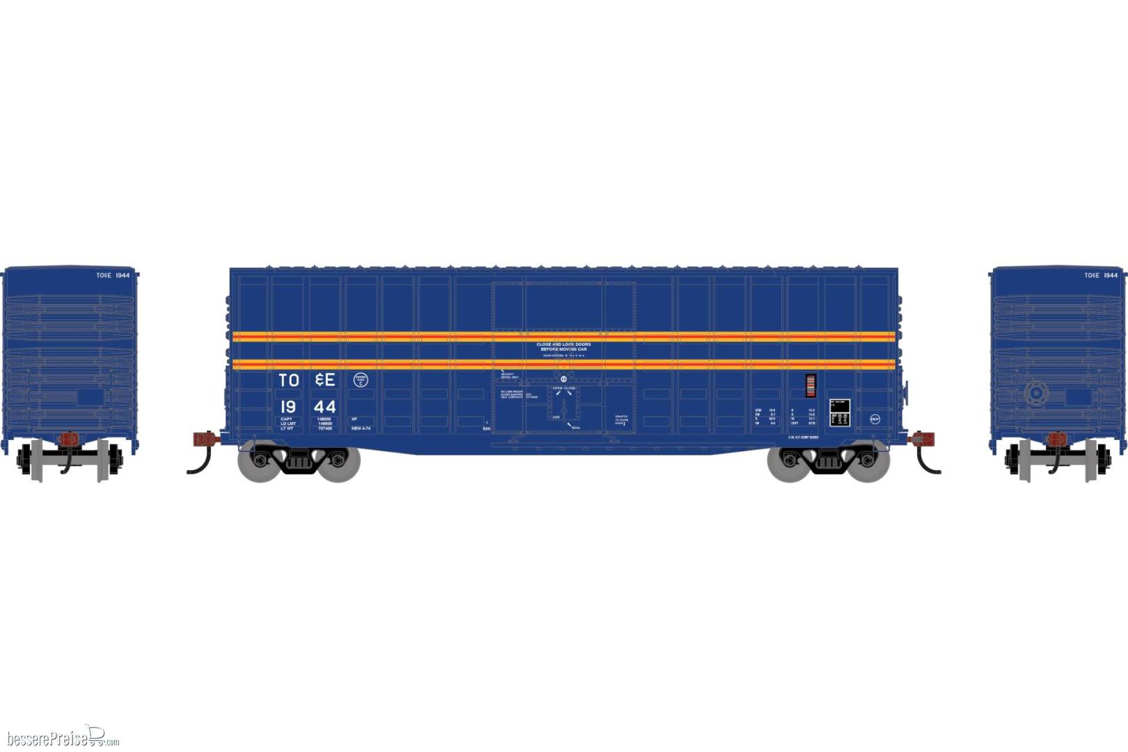 HO RND 50' Waffle High Cube Box Car TOE #1944