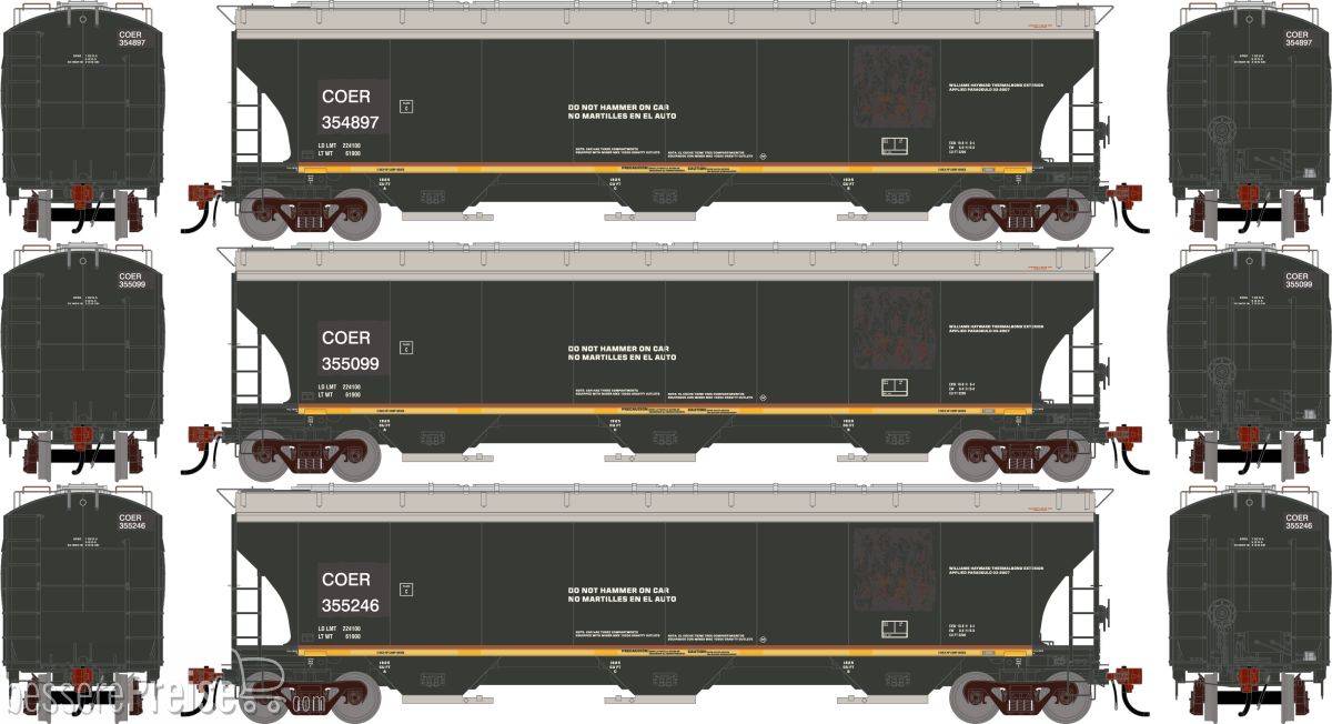HO GEN Trinity 5161 Covered Hopper Primed For Grime COER #354897/355099/355246 (3)