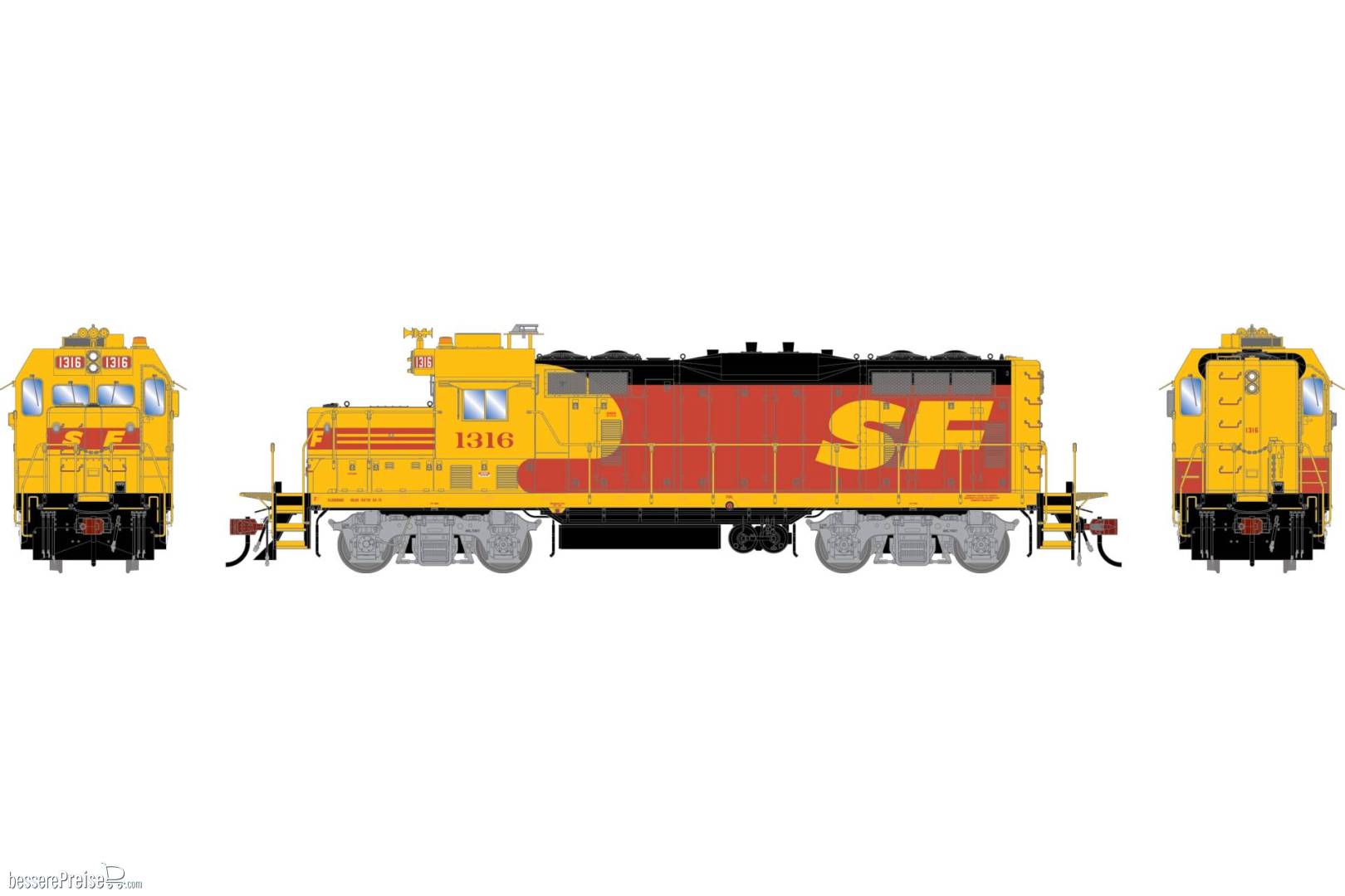 HO GEN GP7u Locomotive ATSF 'Kodachrome' #1316