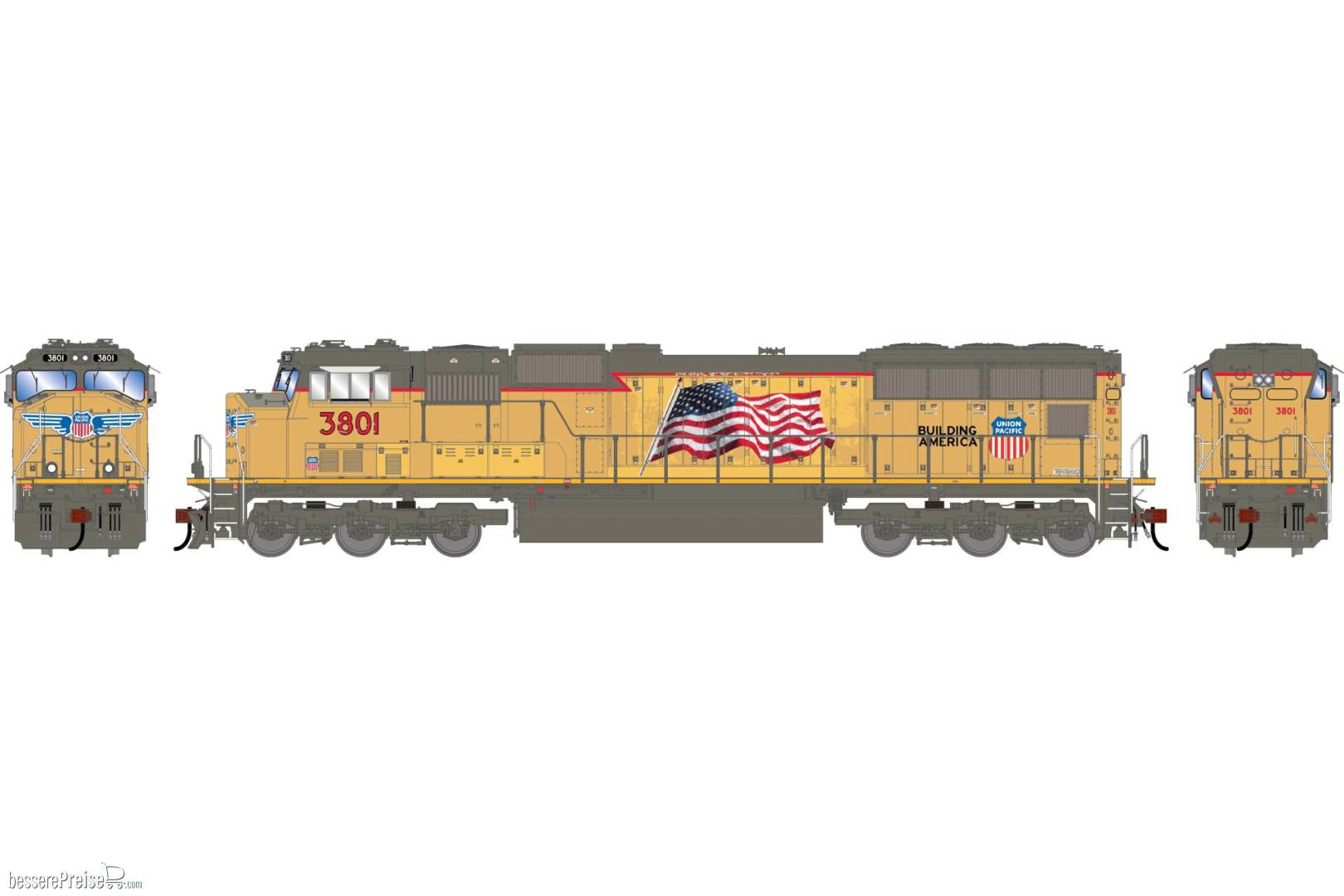 HO GEN SD70M Locomotive Primed For Grime UP 'Flared Radiators' #3801