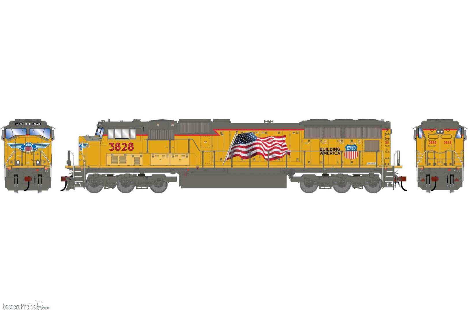HO GEN SD70M Locomotive w/DCC & Sound UP 'Flared Radiators' #3828