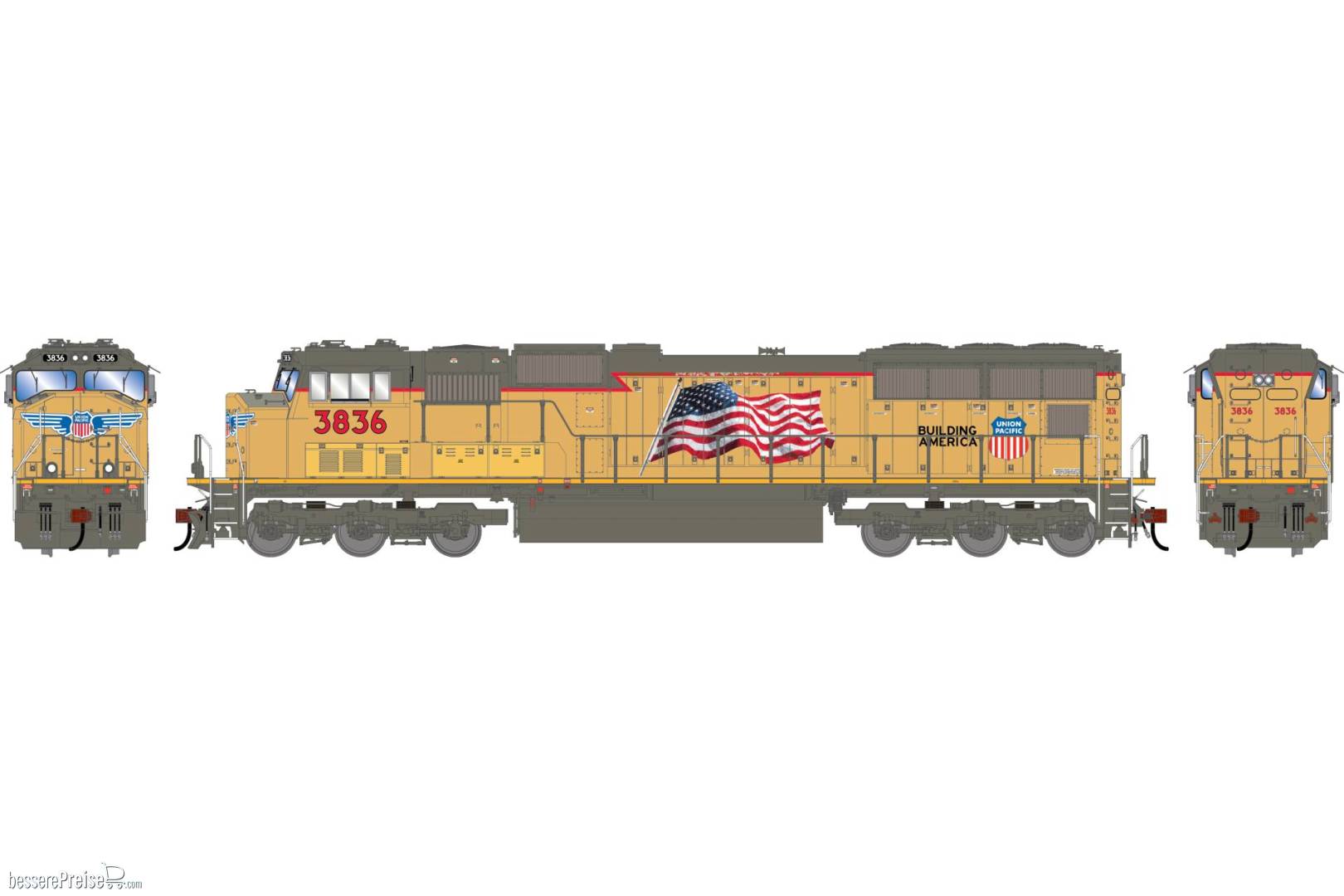 HO GEN SD70M Locomotive w/DCC & Sound PFG UP 'Flared Radiators & PTC' #3836