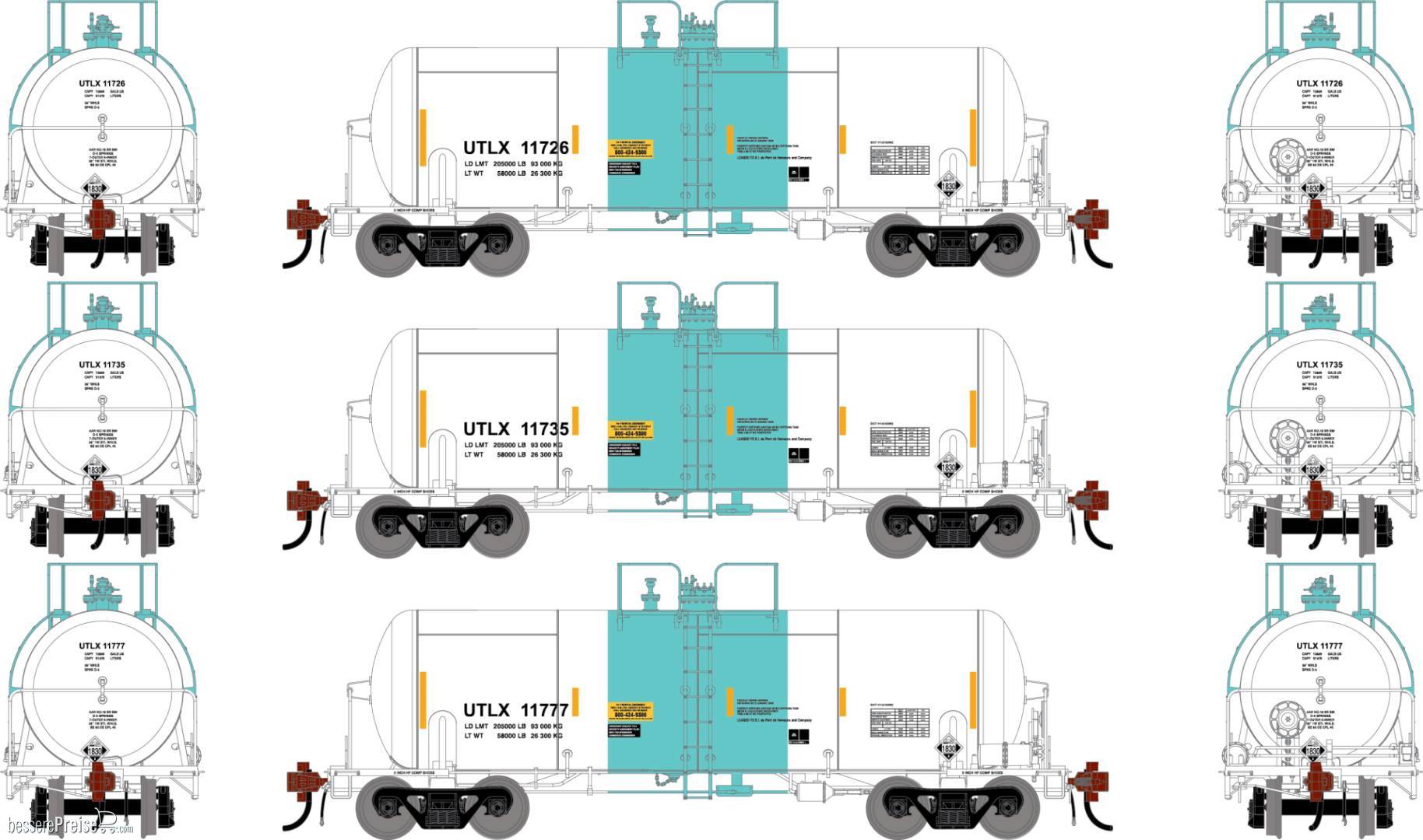 HO GEN UTC 13K Gallon Acid Tank Car UTLX #11726/11735/11777 (3)
