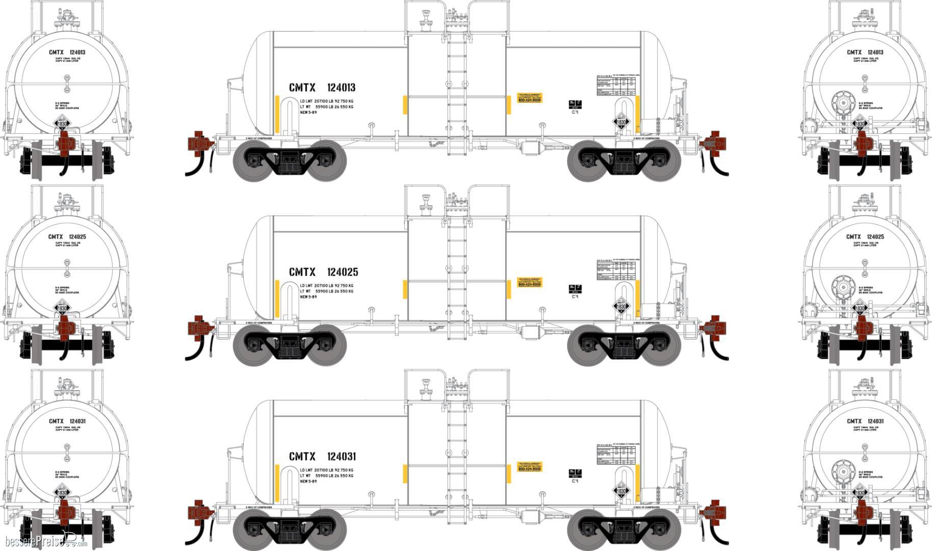 HO GEN UTC 13K Gallon Acid Tank Car CMTX #124013/124025/124031 (3)