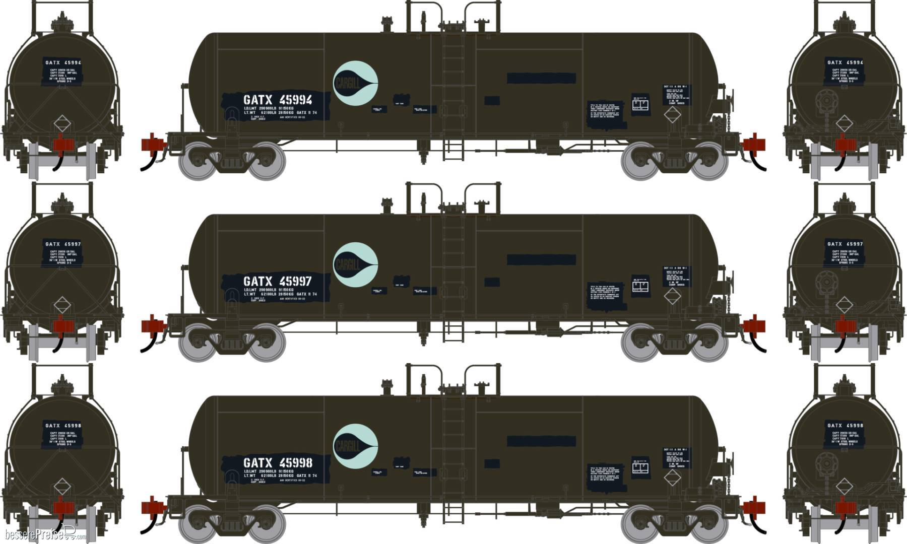 HO GEN GATC 20K Gallon Tank Car PFG GATX 'Cargill' #45994/45997/45998 (3)