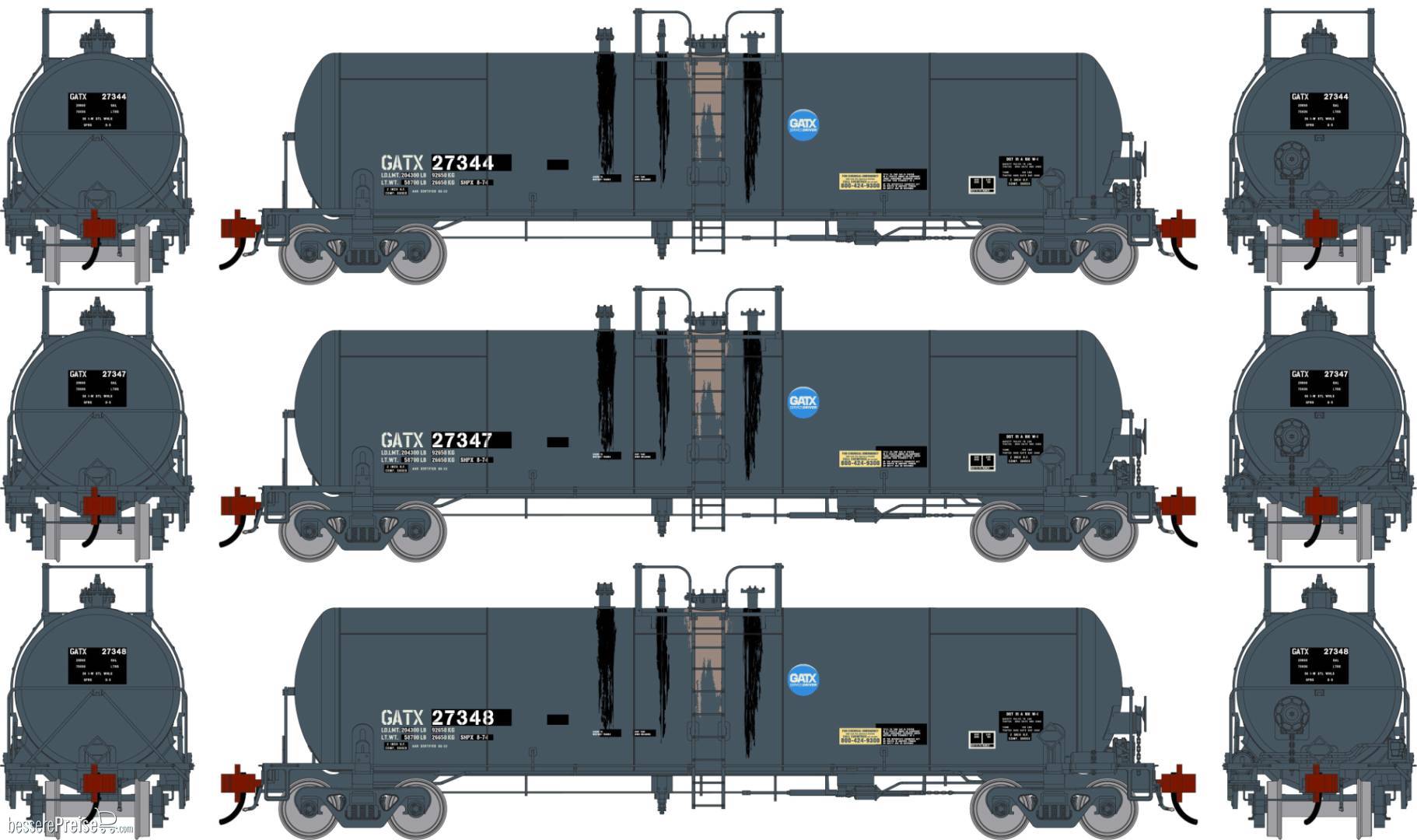 HO GEN GATC 20K Gallon Tank Car PFG GATX B-S Driven #27344/27347/27348 (3)
