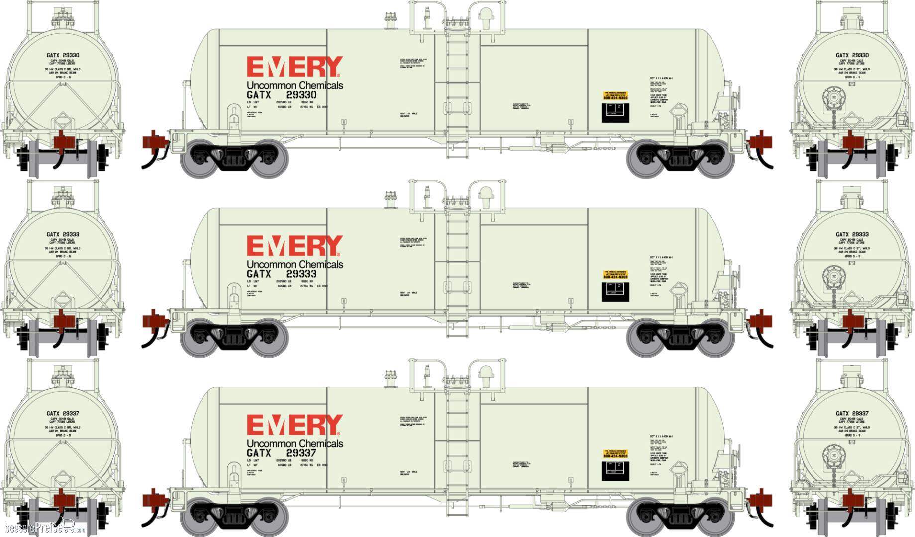 HO GEN GATC 20K Gallon Tank Car GATX 'Emery' #29330/29333/29337 (3)