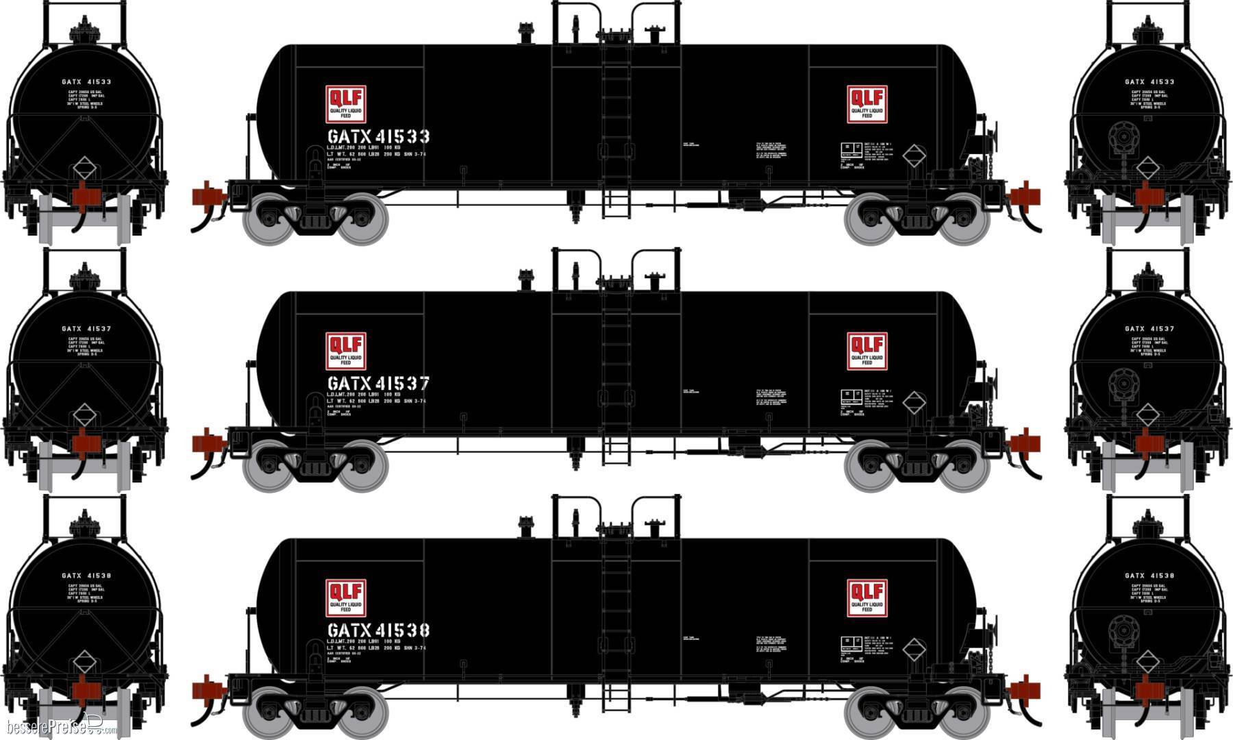 HO GEN GATC 20K Gallon Tank Car GATX 'Quality Liquid Feed' #41533/41537/41538 (3)