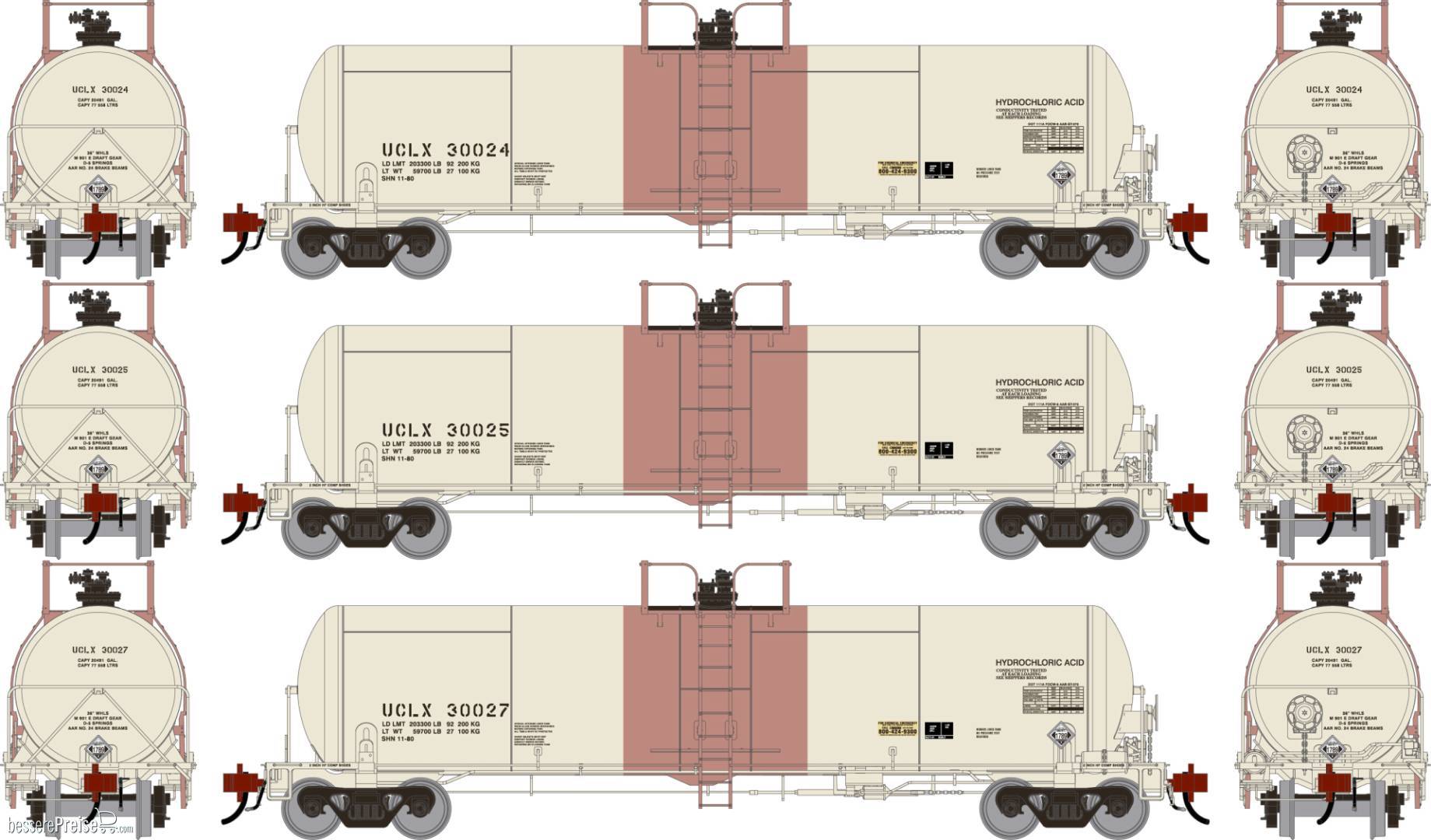 HO GEN GATC 20K Gallon Tank Car Primed For Grime UCLX #30024/30025/30027 (3)