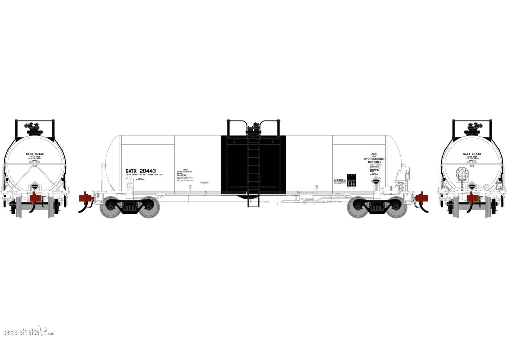 HO GEN GATC 20K Gallon Tank Car GATX 'White w/Black Band' #20443