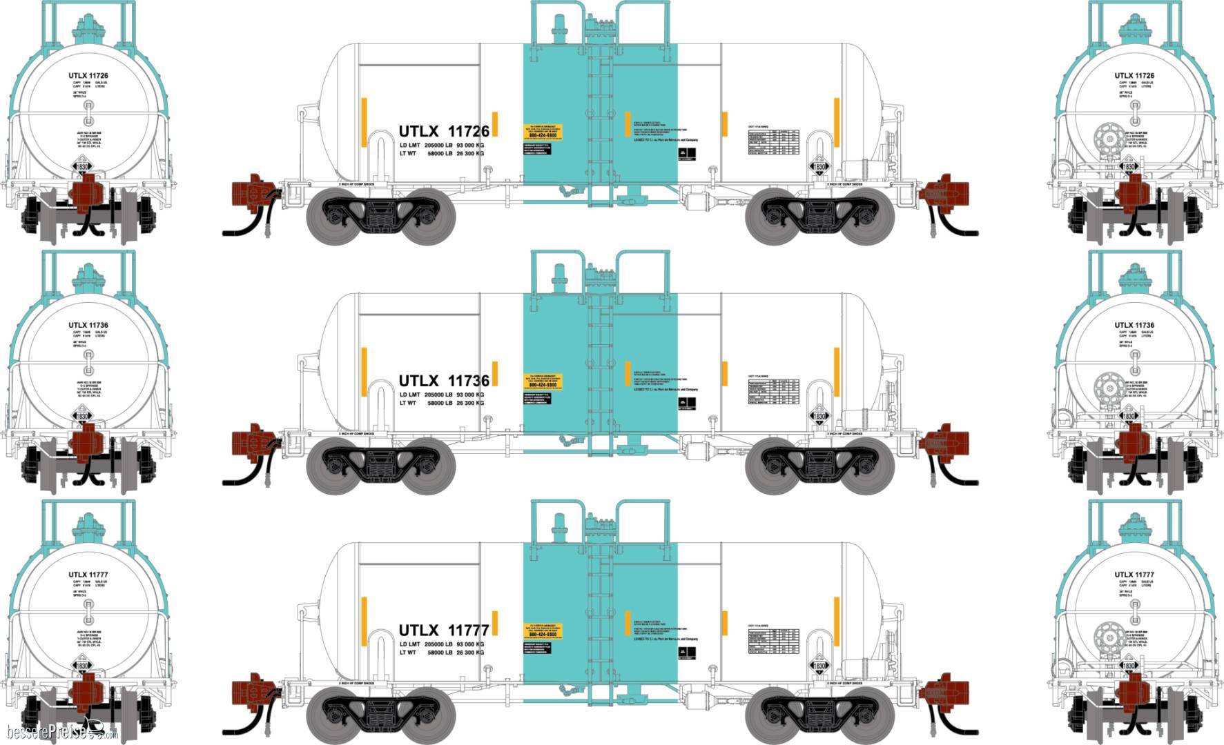 N GEN UTC 13K Gallon Acid Tank Car UTLX #11726/11735/11777 (3)