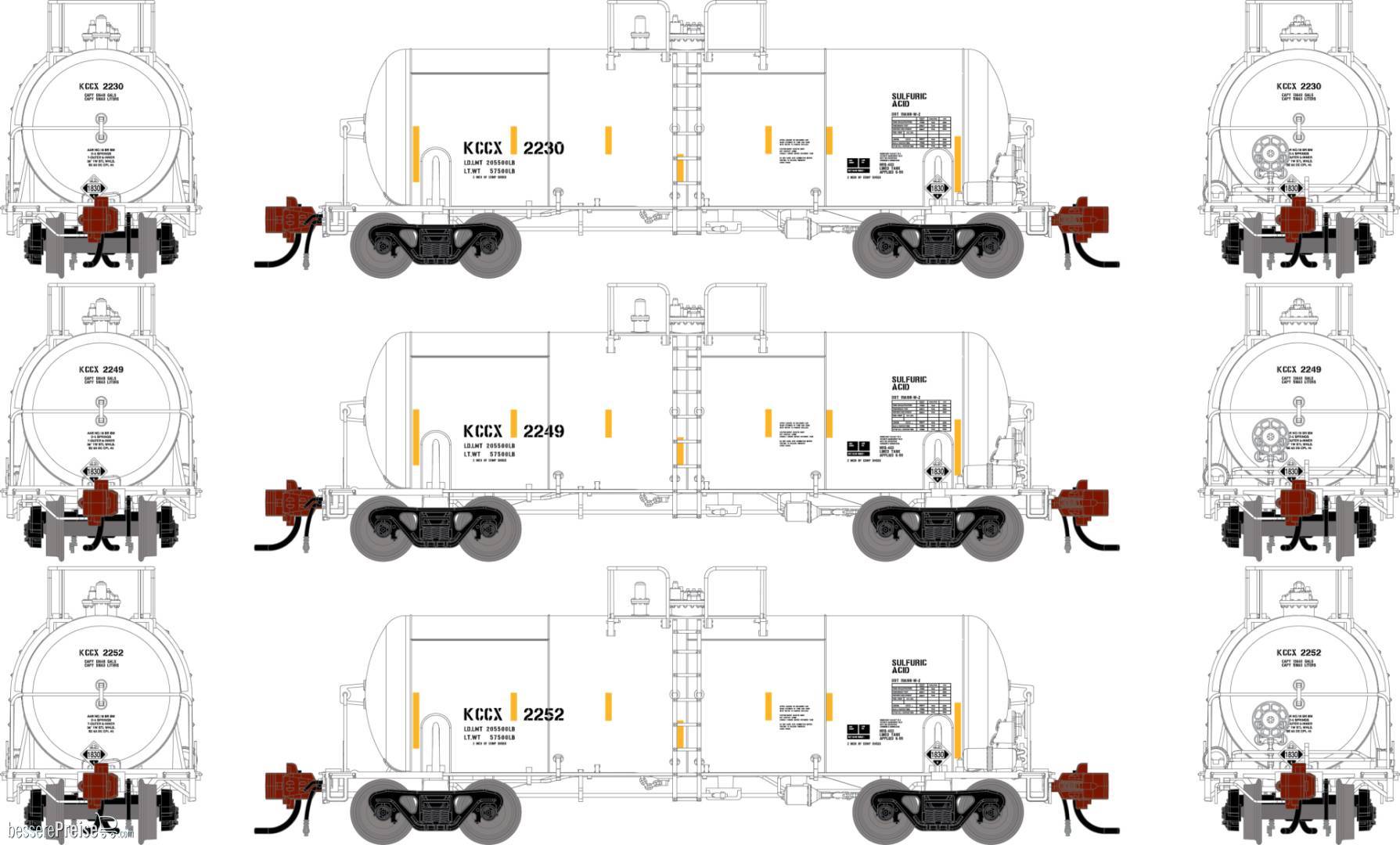 N GEN UTC 13K Gallon Acid Tank Car KCCX #2230/2249/2252 (3)