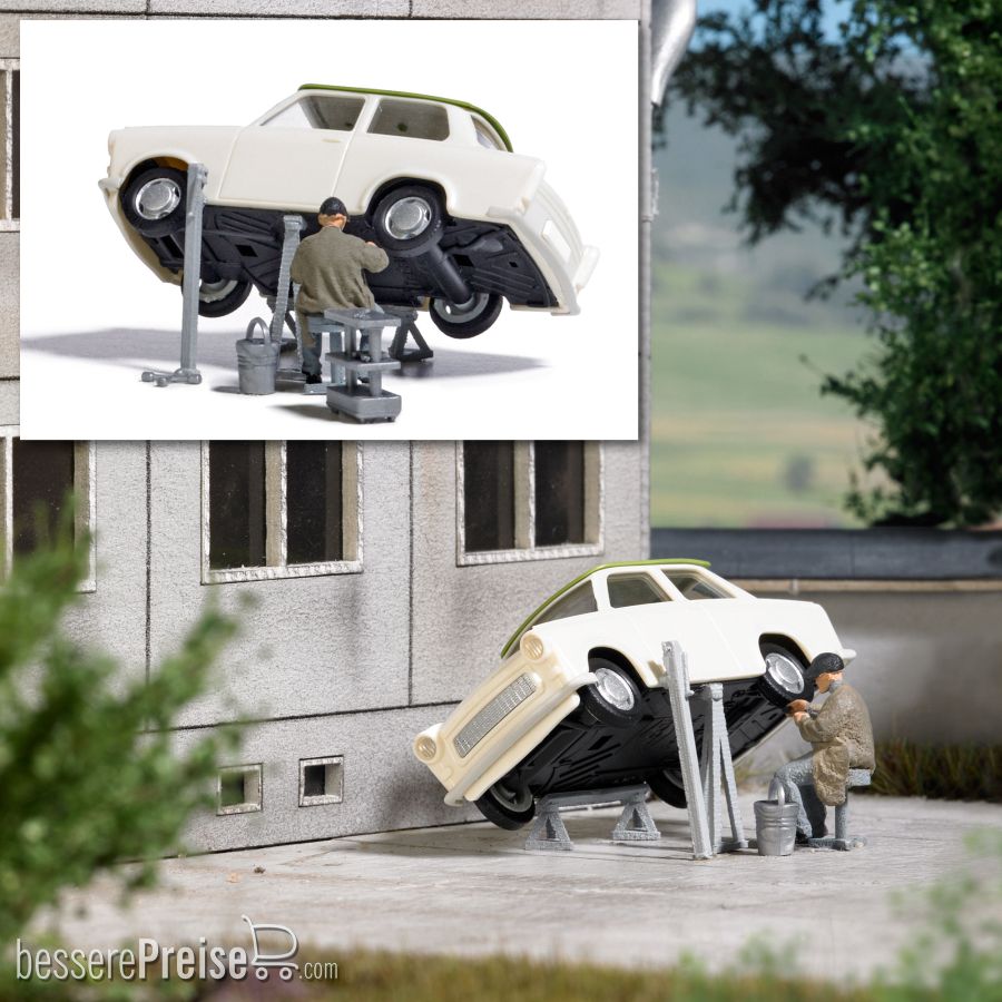 Busch H0 (1:87) 7938 - Action Set: Trabant Hebevorrichtung | Modellbahn | Modelleisenbahn