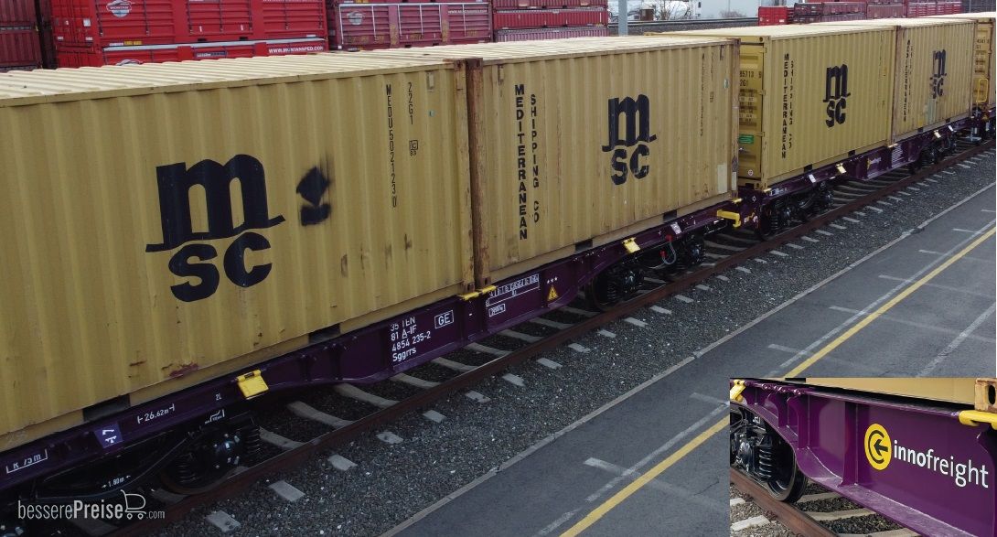 Containertragwagen-Doppeleinheit, 4x 20'-Container MSC