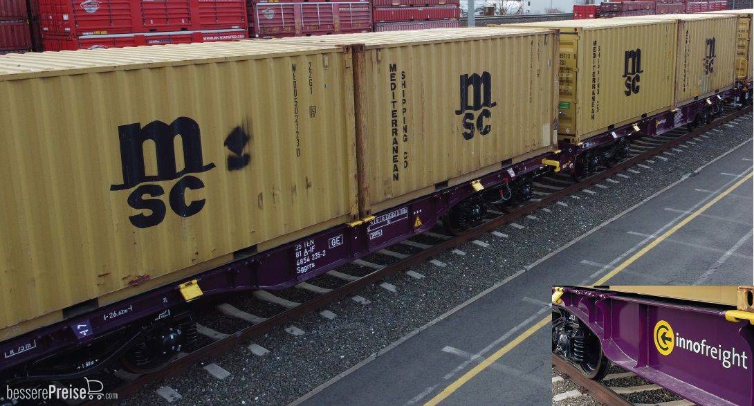 Containertragwagen-Doppeleinheit, 4x 20'-Container MSC