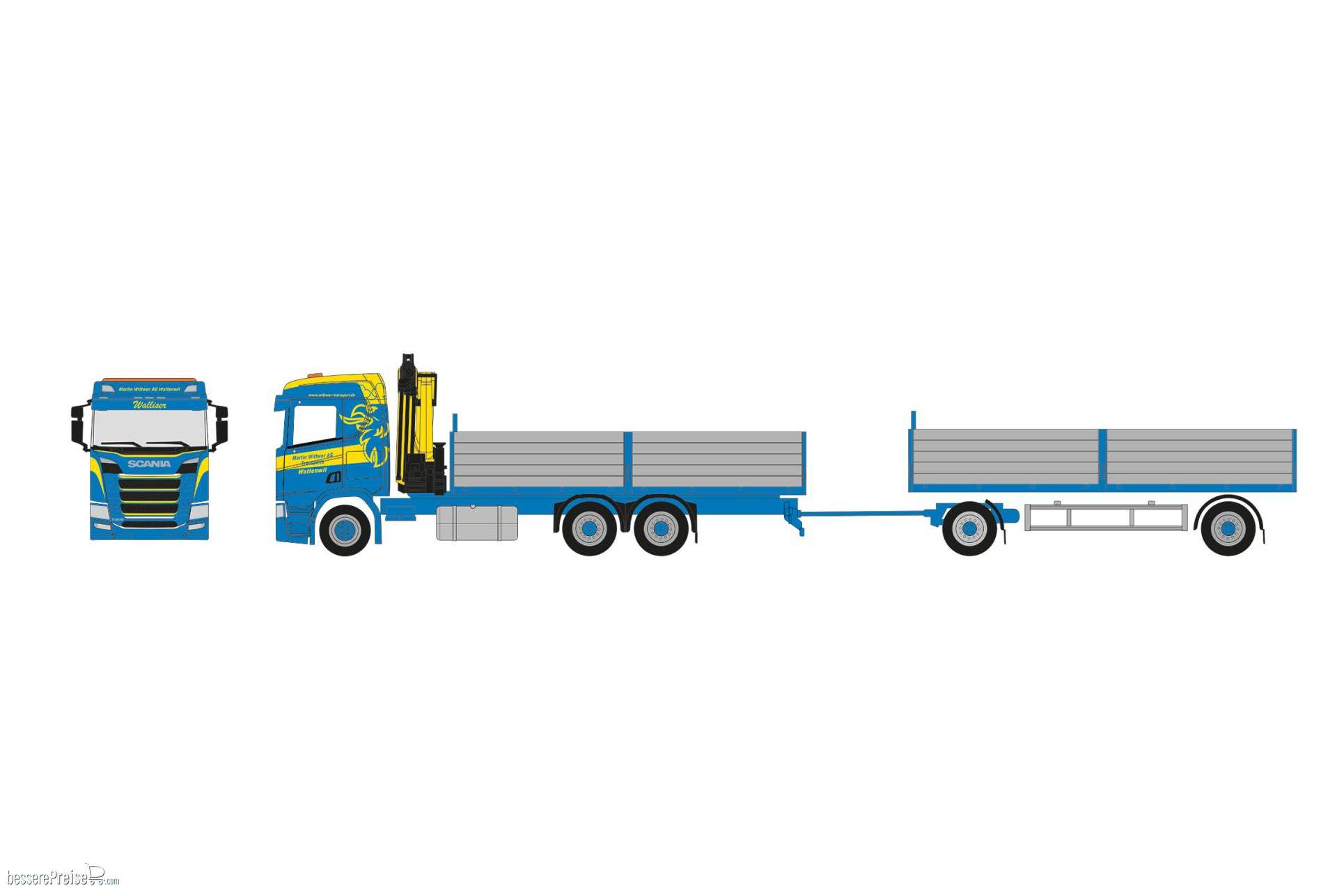 Herpa 926072 - Scania CR 20 Niedrigdach Pritschen-Hängerzug mit