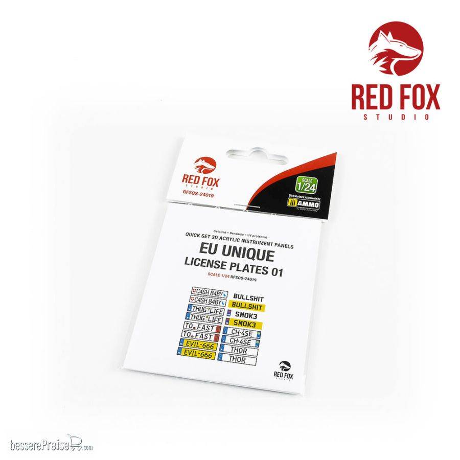 Red Fox Studio RFSQS-24019 - 1/24 Unique License plates vol.01 (EU form) | Modellbau