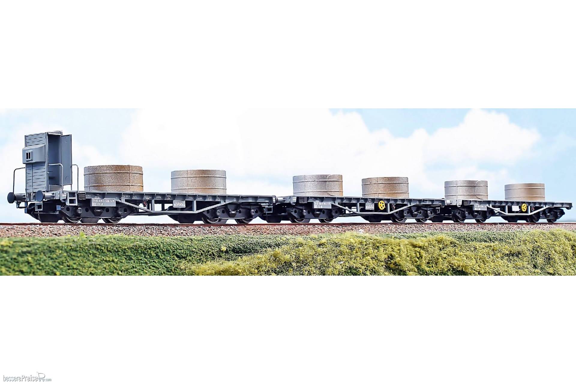Güterwagen-Set 3-teilig, der FS mit Blechrollen - Set bestehend aus drei Flachwagen Typ R, - Ep.III