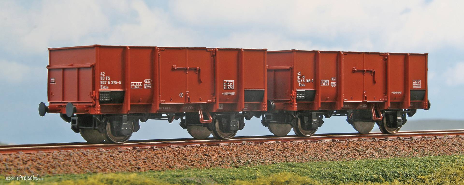 Güterwagen-Set Typ Ekklm, der FS, 2-teilig - mit Metallladeboden für verschiedene Ladungen - Ep.V