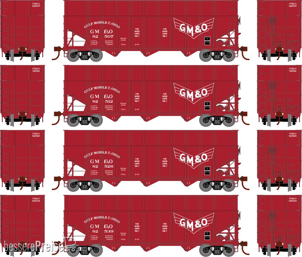 40' Woodchip Hopper Gulf, Mobile & Ohio 4-Wagen GMO #82507 / 82512 / 82526 / 82539