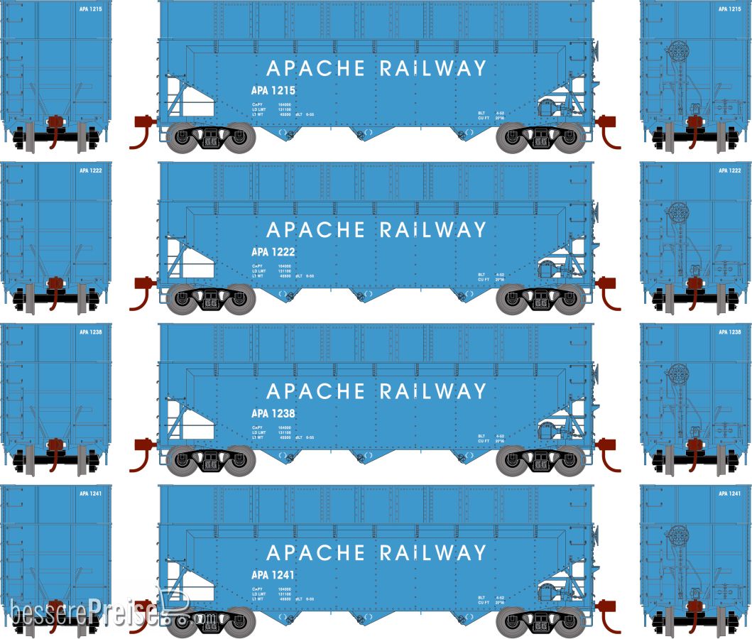 40' Woodchip Hopper Apache Railway 4-Wagen APA #1215 / 1222 / 1238 / 1241