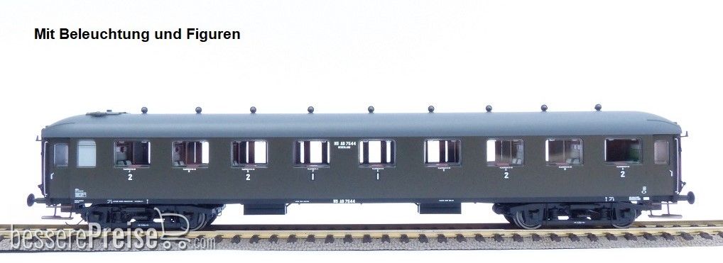 Reisezugwagen NS AB7544 oliv grün, graues Dach mit Beleuchtung und Figuren