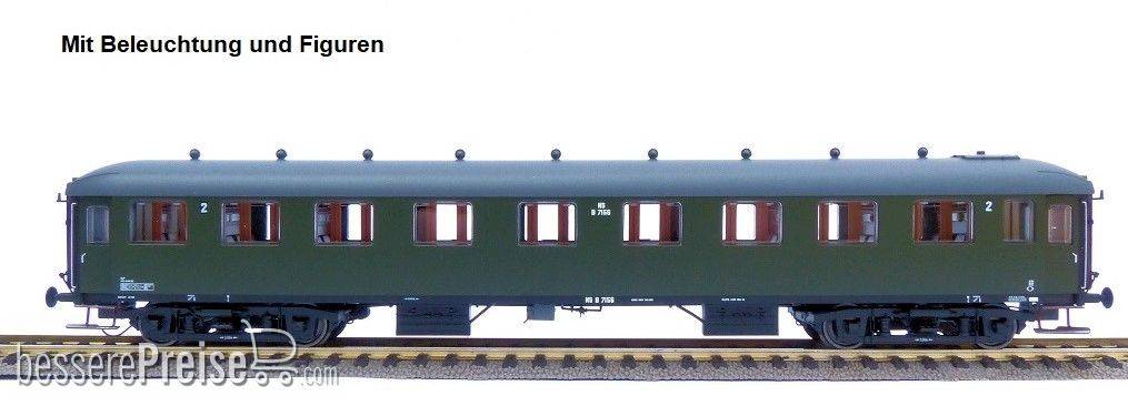Reisezugwagen NS B7156 grün, graues Dach mit Beleuchtung und Figuren
